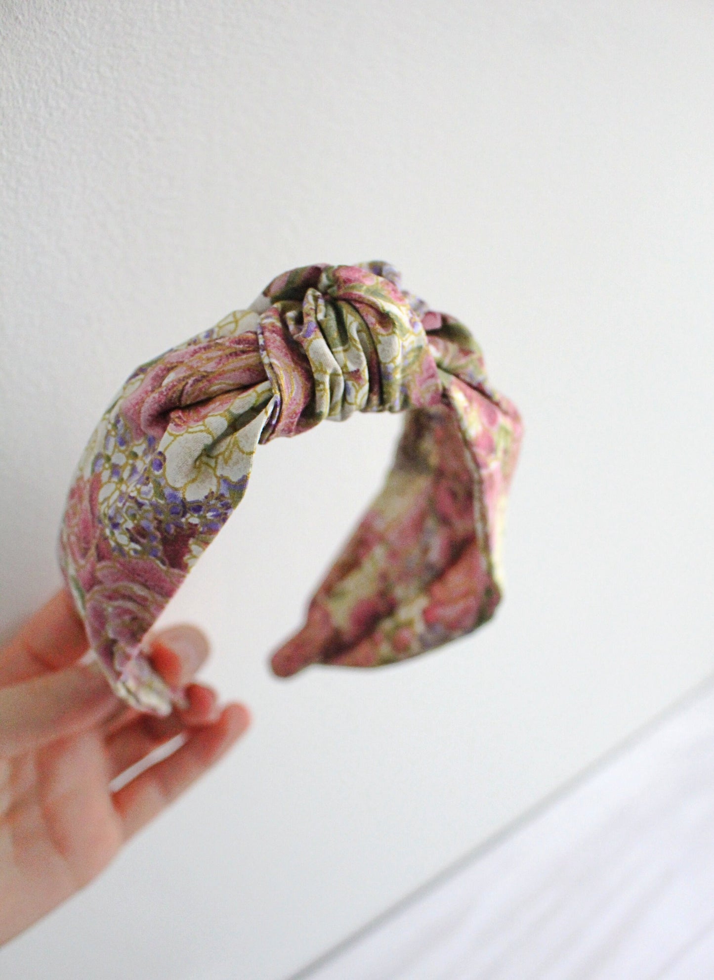 Candace Hairband - Vintage Floral Hydrangea Fabric Top Knot Hairband