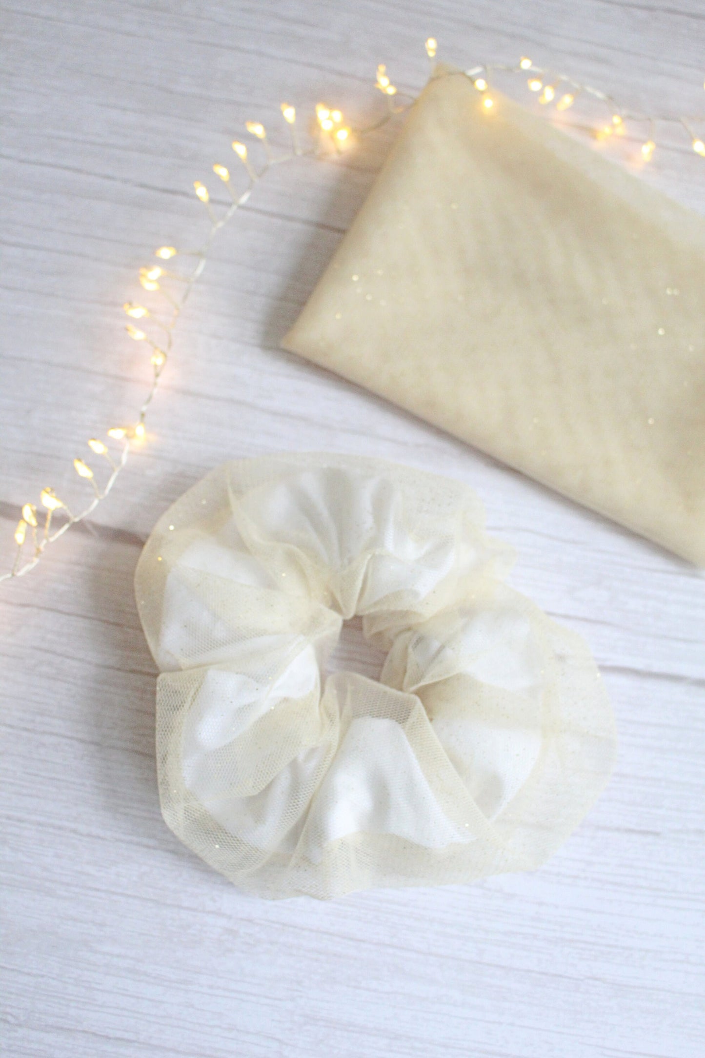 Handmade White & Gold Tulle Layered Hair Scrunchie