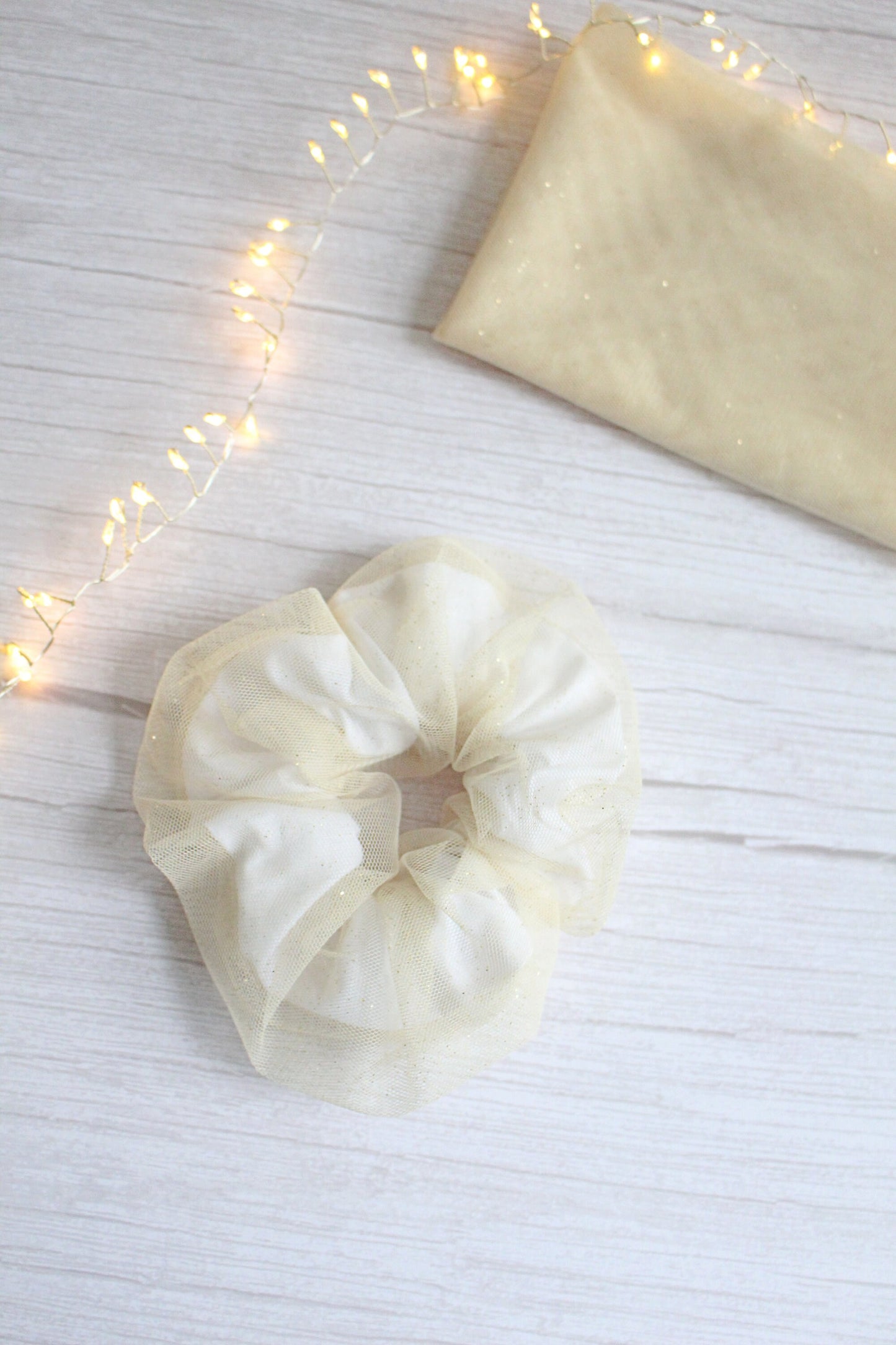 Handmade White & Gold Tulle Layered Hair Scrunchie