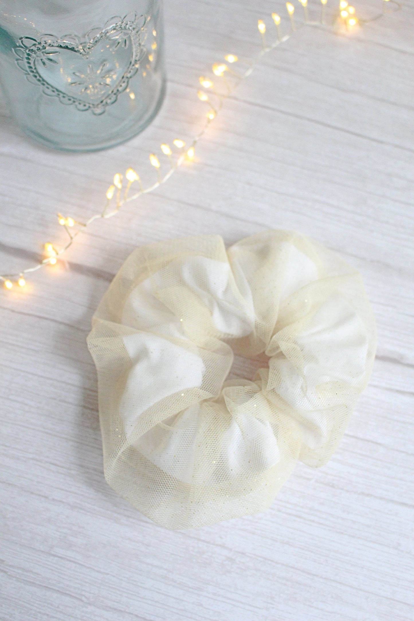 Handmade White & Gold Tulle Layered Hair Scrunchie