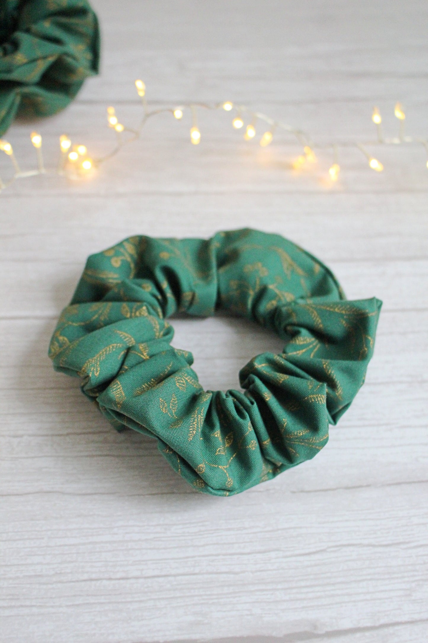 Gold & Green Patterened Fabric Scrunchie