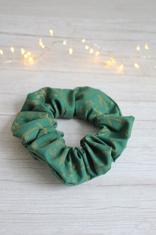 Gold & Green Patterened Fabric Scrunchie