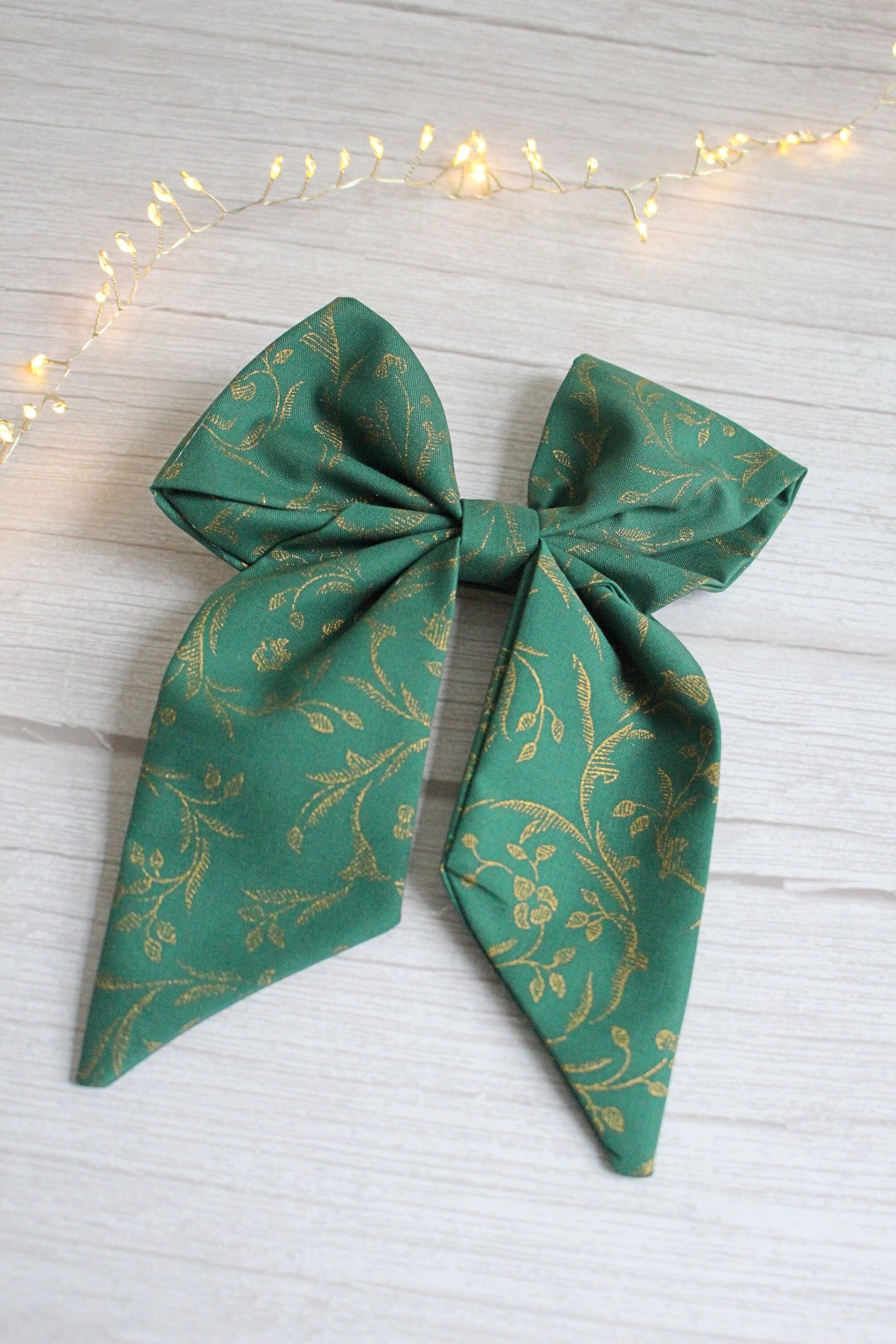 Green & Gold Patterned Fabric Hair Bow