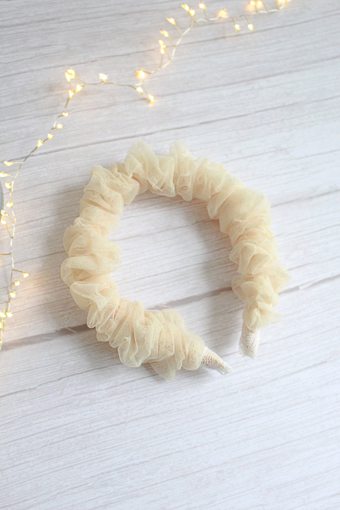 Sapphira Hairband - Gold Glitter Tulle Ruffled Scrunchie Hairband