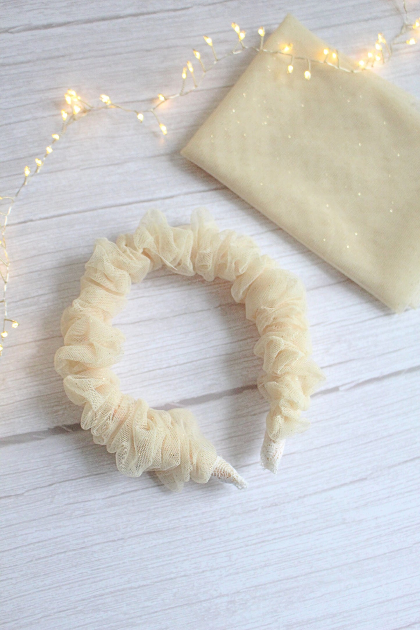 Sapphira Hairband - Gold Glitter Tulle Ruffled Scrunchie Hairband