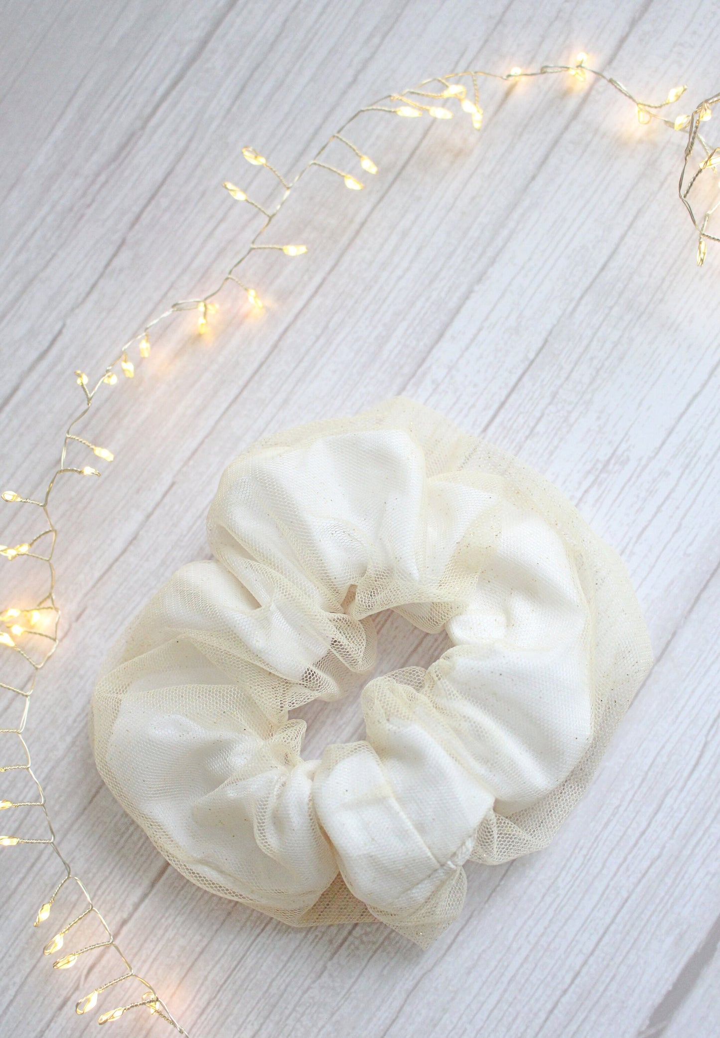 Handmade White & Gold Tulle Layered Hair Scrunchie