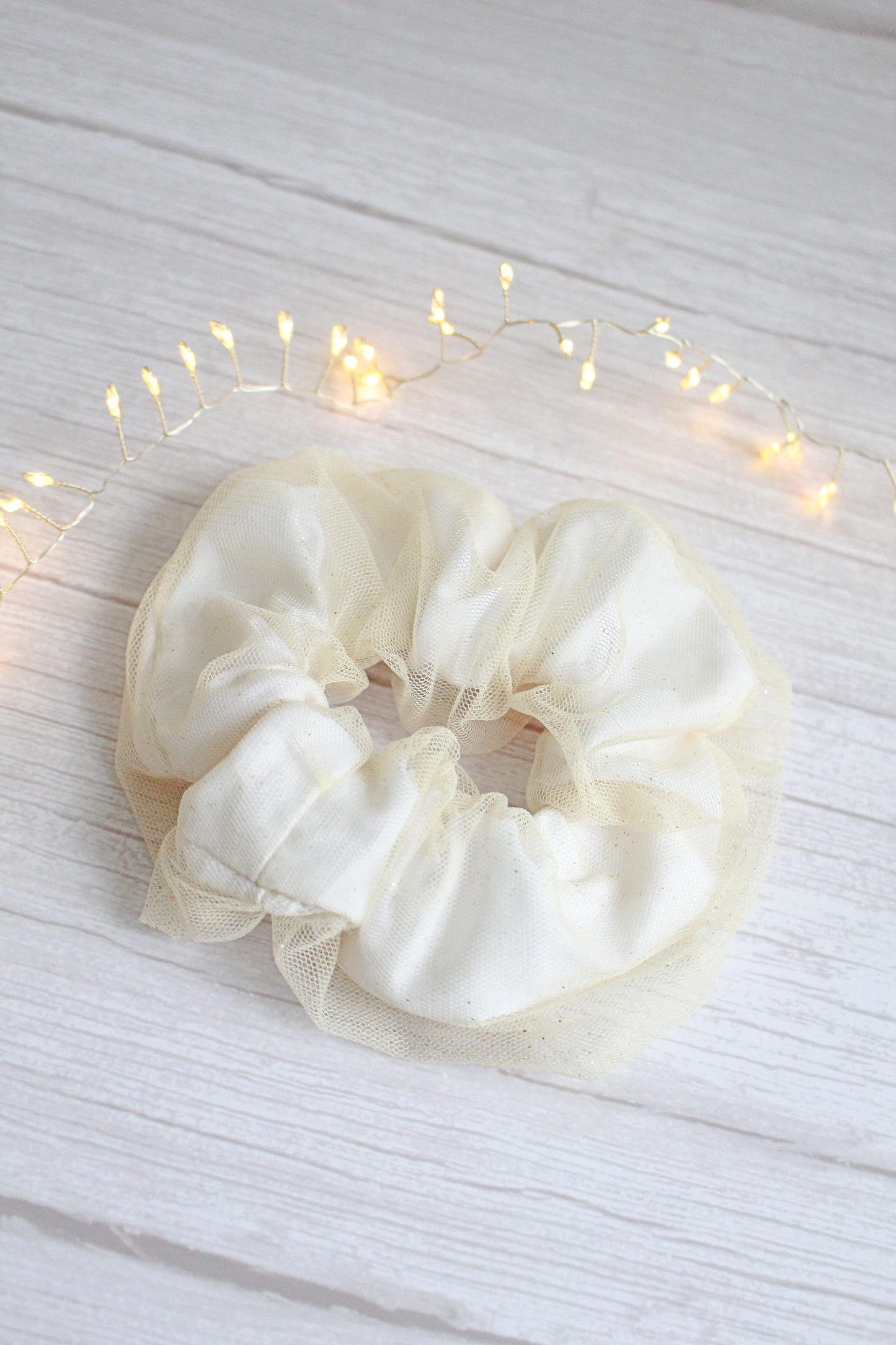 Handmade White & Gold Tulle Layered Hair Scrunchie