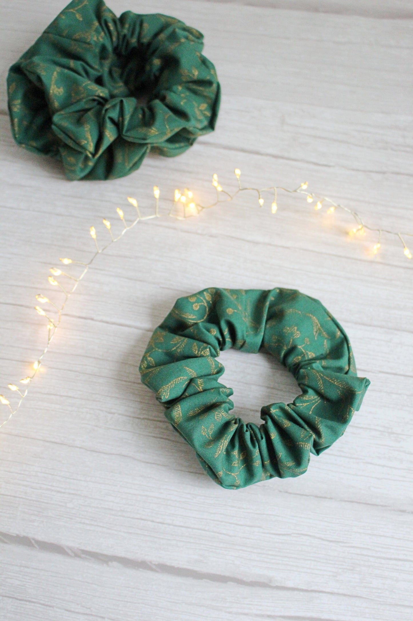 Gold & Green Patterened Fabric Scrunchie