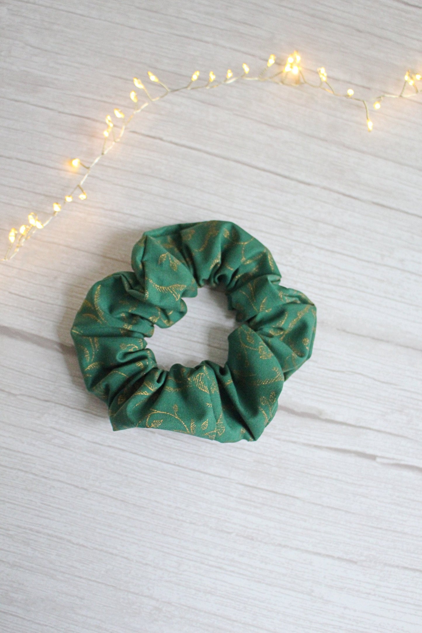 Gold & Green Patterened Fabric Scrunchie