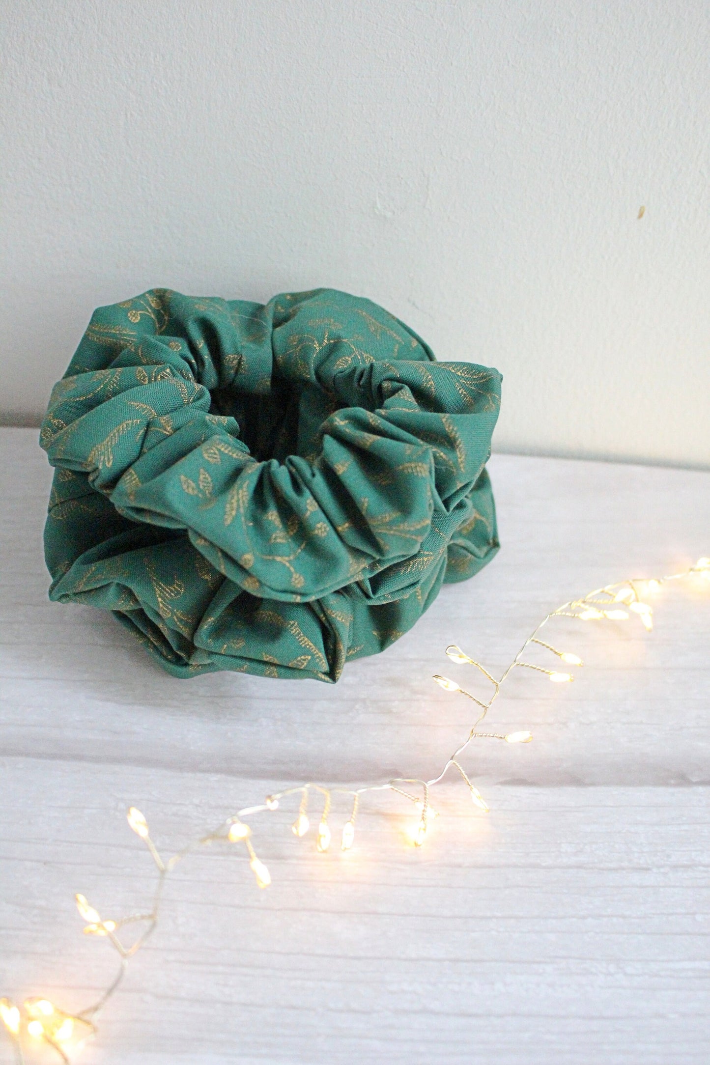 Gold & Green Patterened Fabric Scrunchie