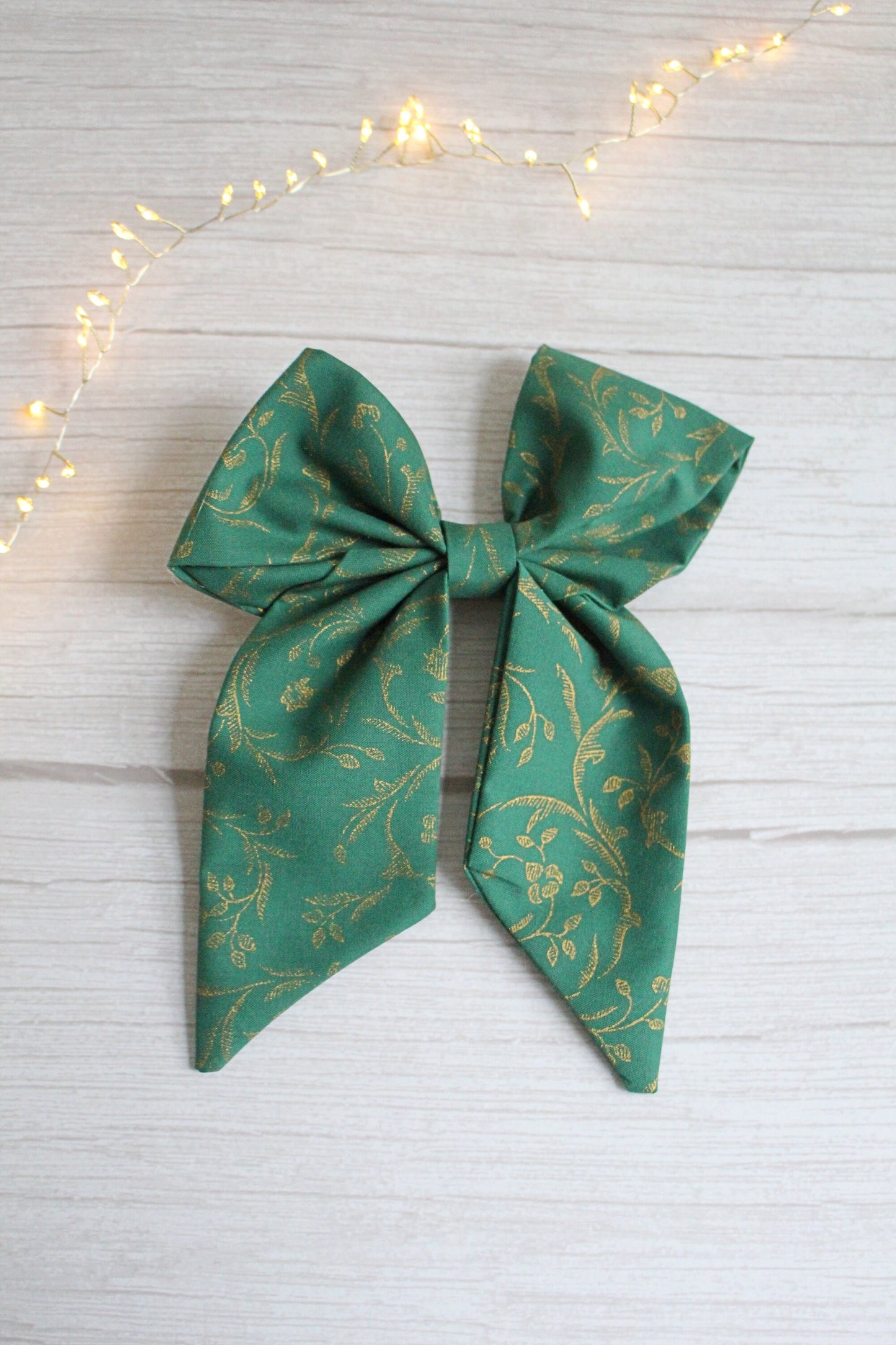 Green & Gold Patterned Fabric Hair Bow