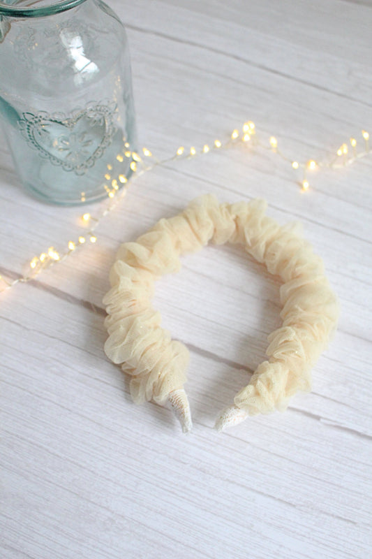 Sapphira Hairband - Gold Glitter Tulle Ruffled Scrunchie Hairband